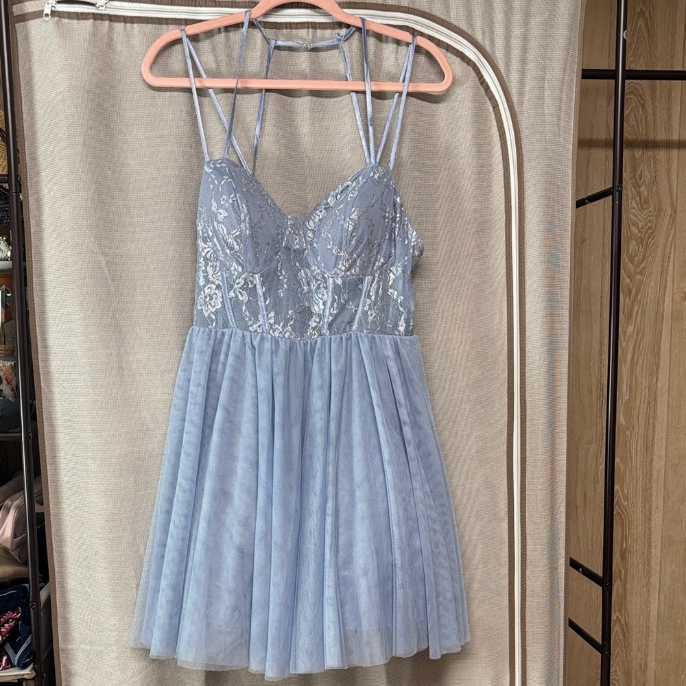 Elegant Blue Lace Dress
